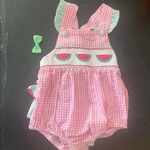 Lil Cactus 18-24M Girls Watermelon Embroidered Bubble